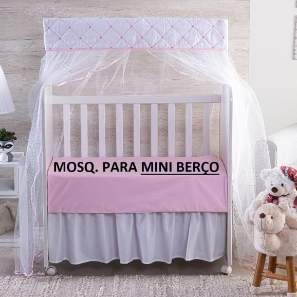 MOSQUITEIRO ( CORTINADO) PARA **** MINI BERÇO *** BRANCO BORDADO GOTA ROSA