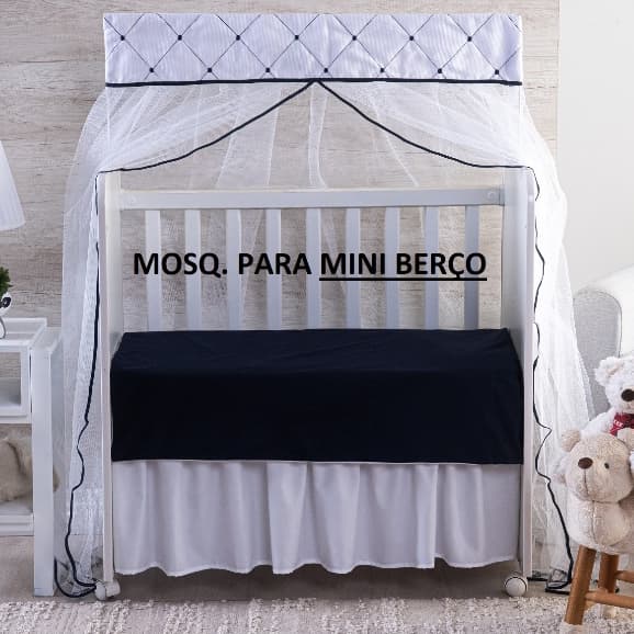 MOSQUITEIRO ( CORTINADO) PARA ***** MINI BERÇO **** BRANCO BORDADO GOTA MARINHO