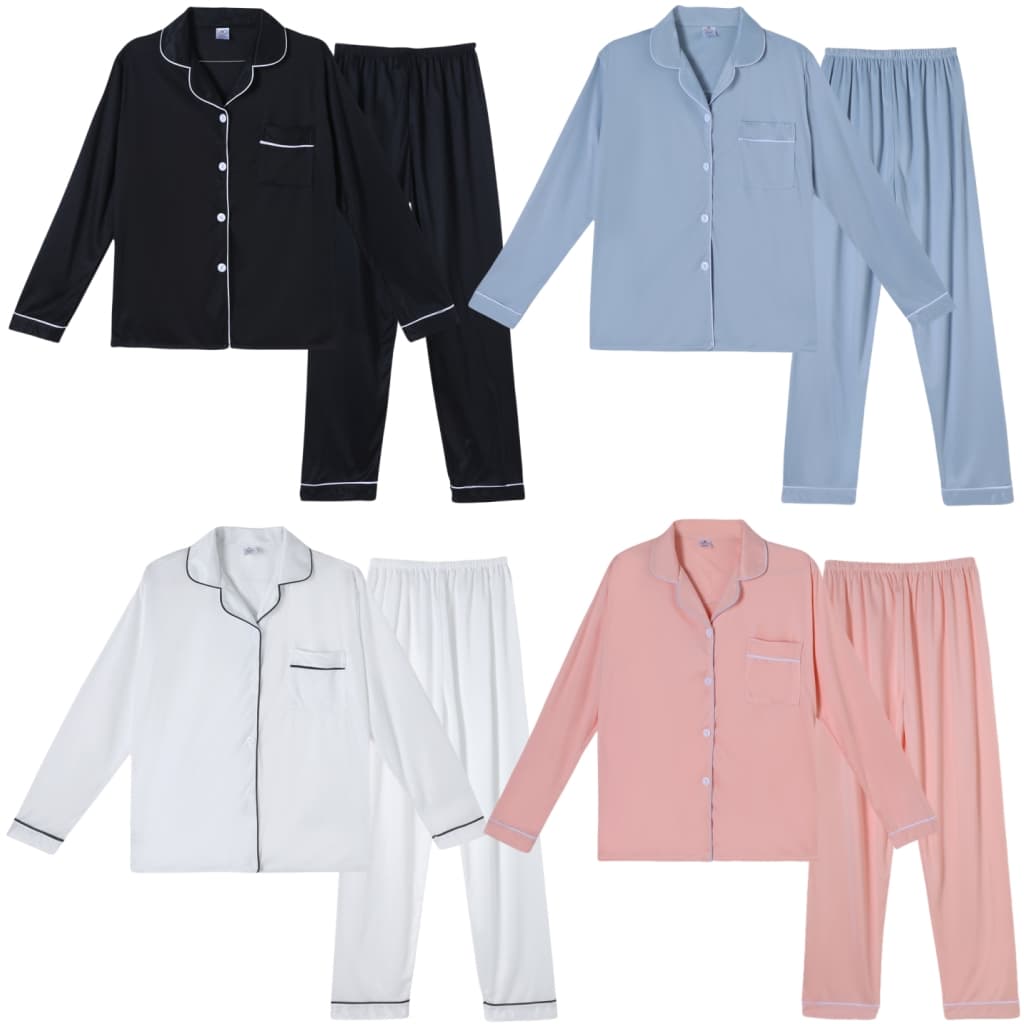 Z&D Lingerie Pijama Feminino Manga E Calça Longa Aberto Com Botão  Lisa SY13