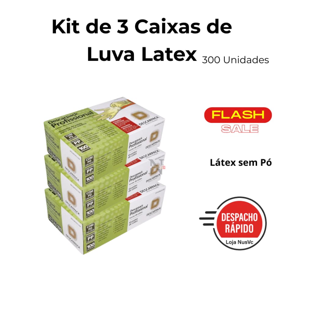 Kit Até 3 Caixas de Luva Látex Com Pó Procedimento PP P M G Descartável 100 a 300 Unidades