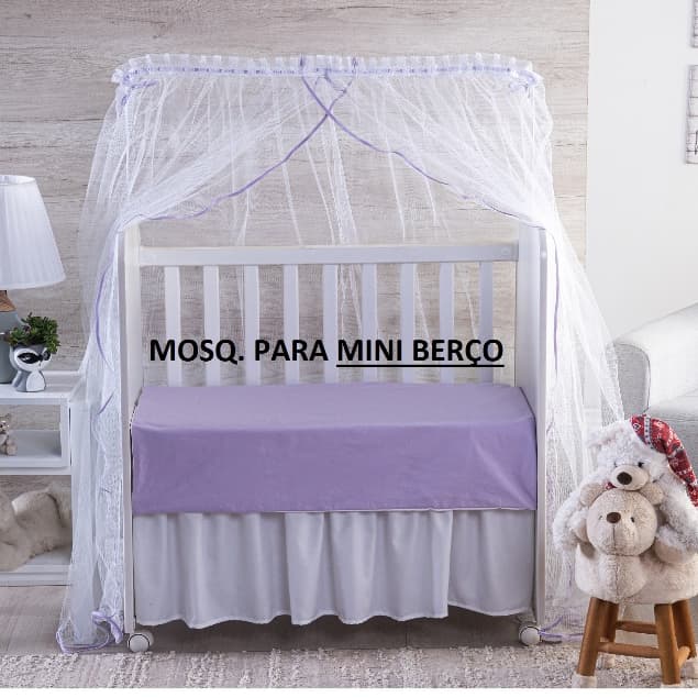 MOSQUITEIRO ( CORTINADO) PARA *** MINI BERÇO ***** BRANCO COM GOTA LILAS