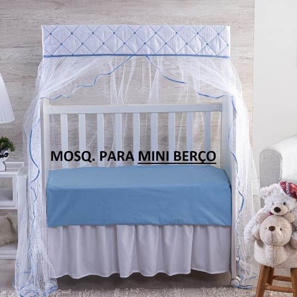 MOSQUITEIRO ( CORTINADO) PARA **** MINI BERÇO **** BRANCO BORDADO GOTA AZUL