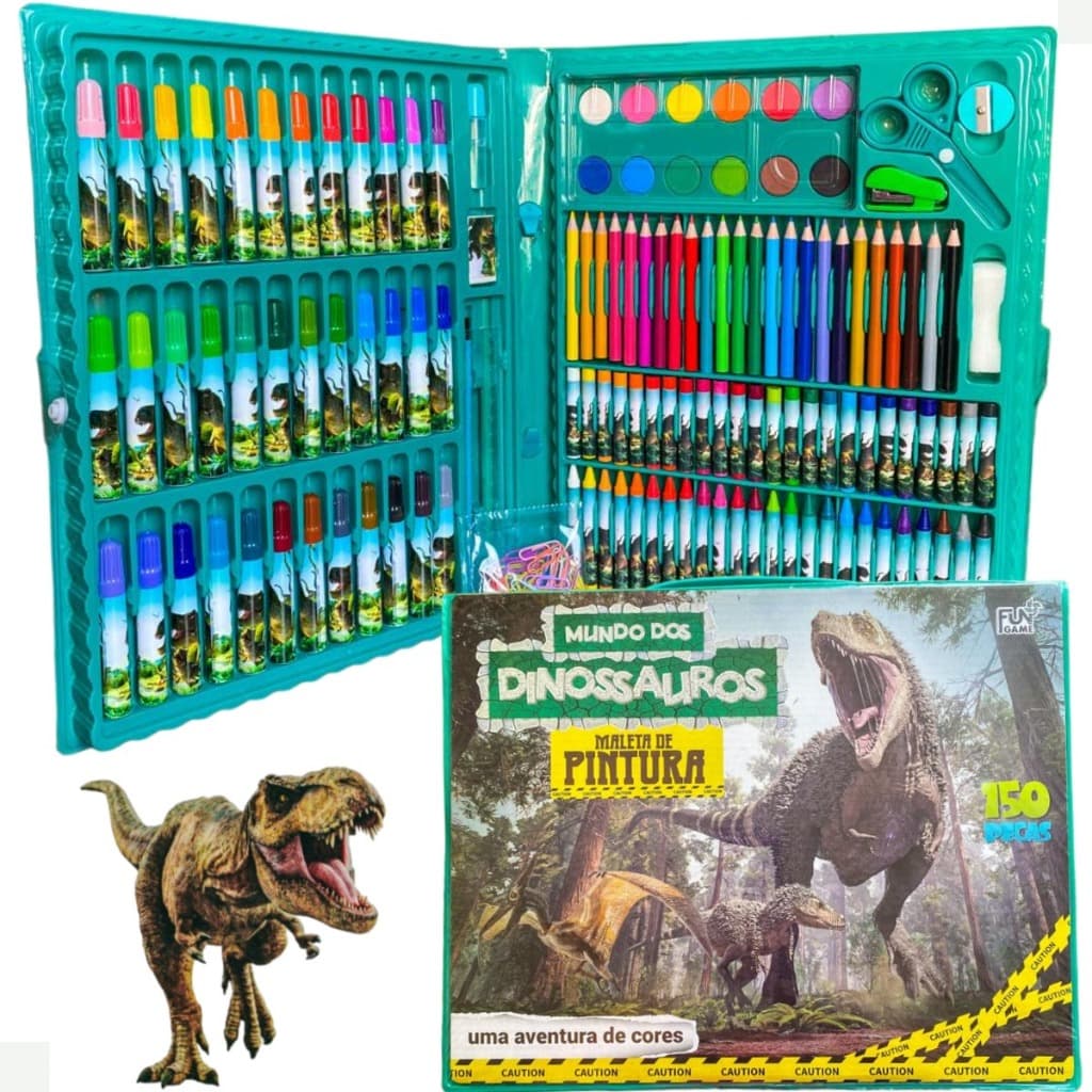 Maleta de Pintura Mundo dos Dinossauros 150 Peças Estúdio de Colorir