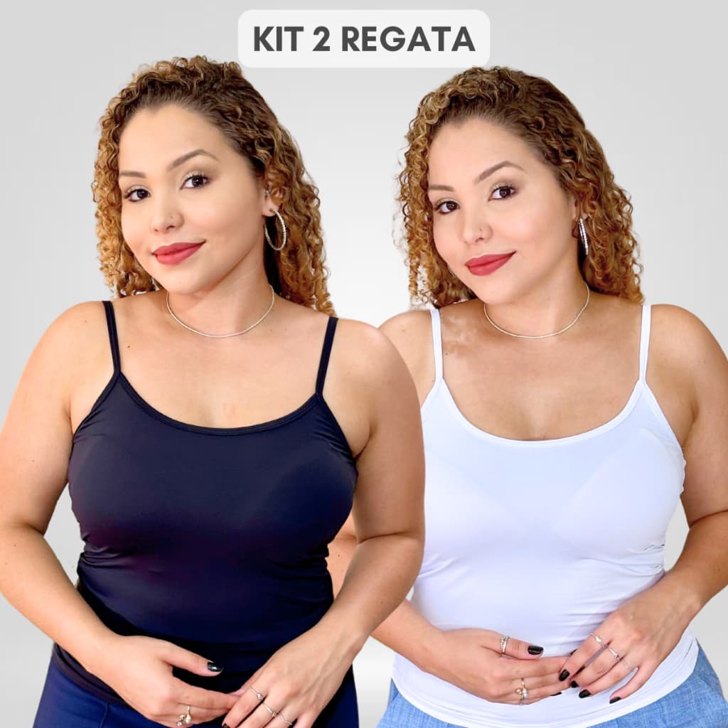 KIT 2 Regata Blusa Feminina Suplex Poliamida Alcinha Fina Com Bojo