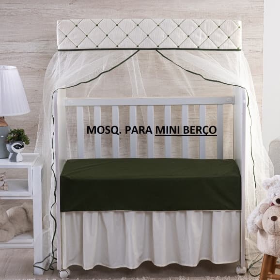 MOSQUITEIRO ( CORTINADO) PARA ***** MINI BERÇO ***** PALHA BORDADO GOTA VERDE MILITAR