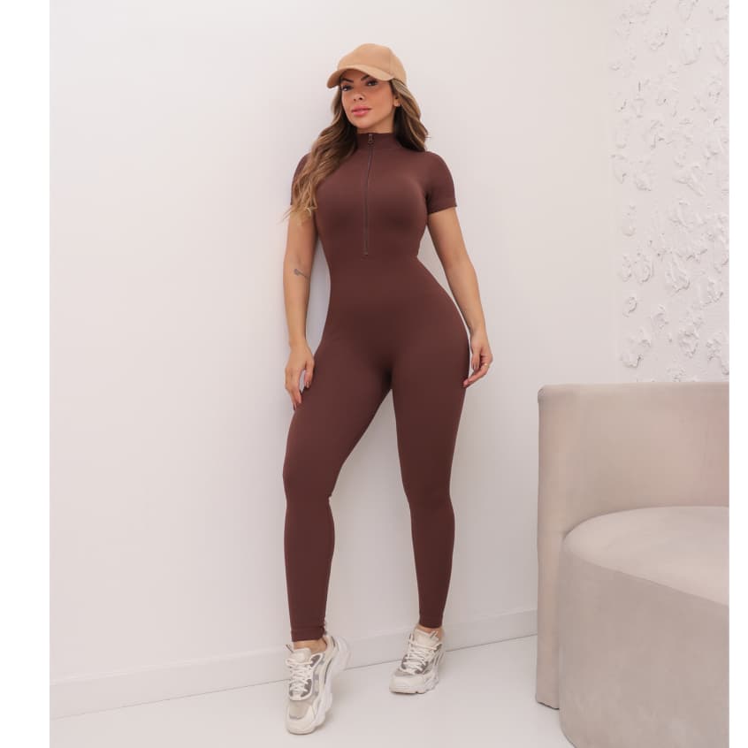 Macacão Feminino Esportivo Canelado Poliamida Academia Elástico Fitness 3RD SD1485