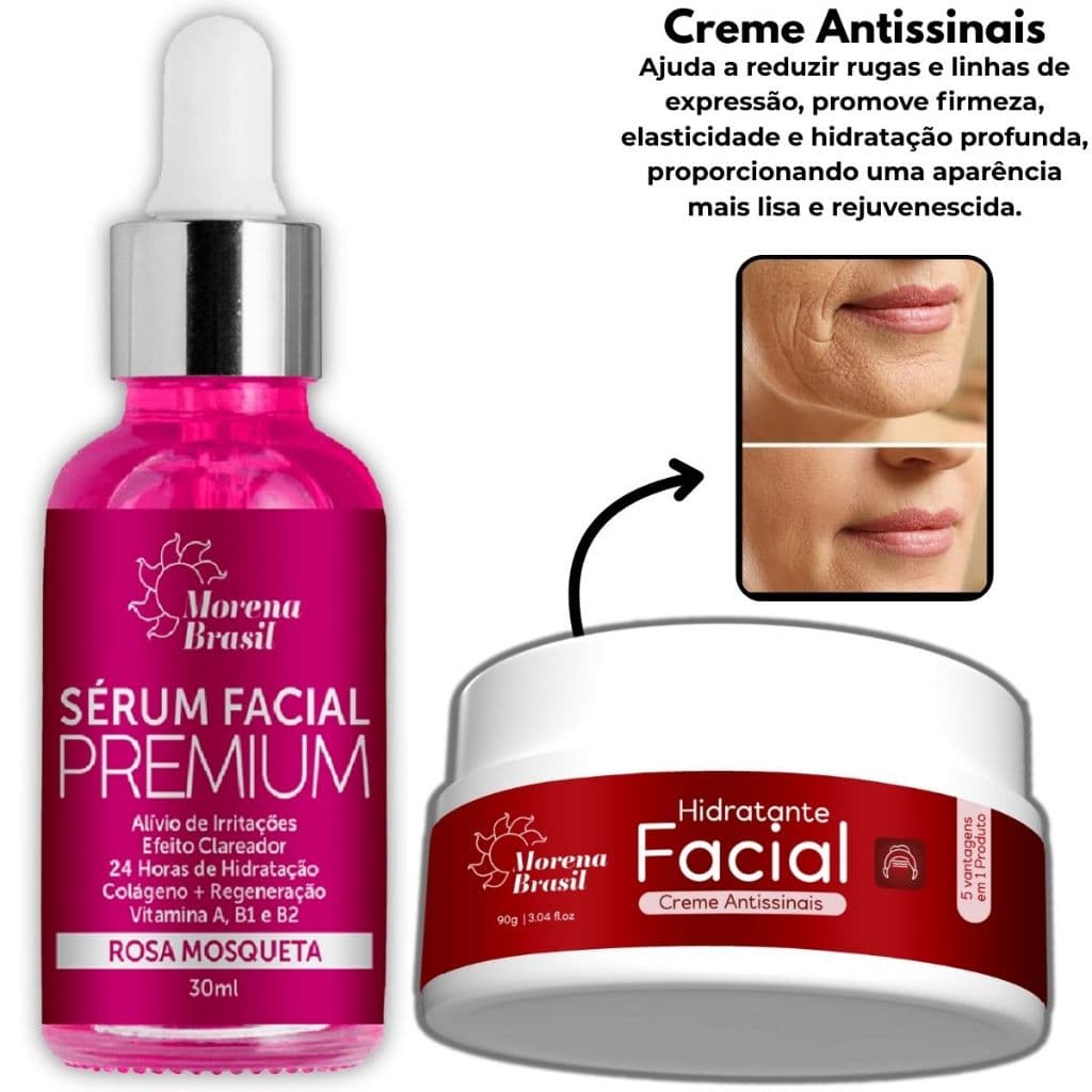 Kit Creme Antissinais + Sérum Facial - Rosa Mosqueta - Morena Brasil