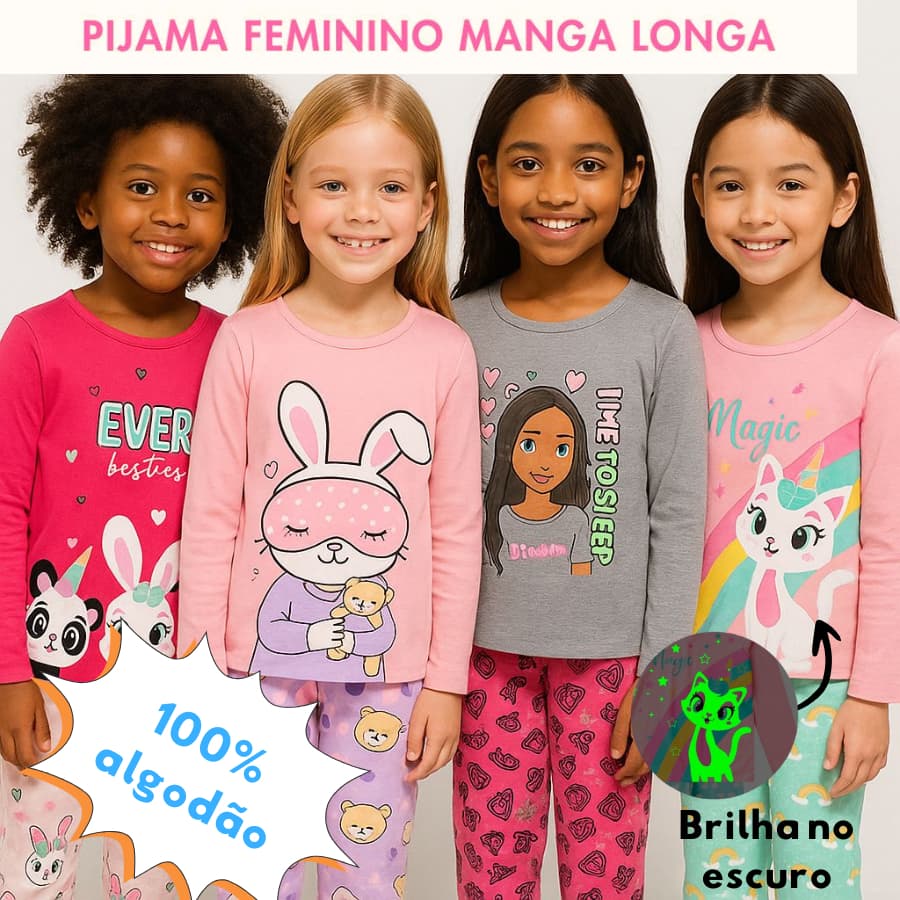 Kit 4 peças Pijama Infantil Juvenil INVERNO 1 a 16  100% Algodão SORTIDO MENINA/MENINO