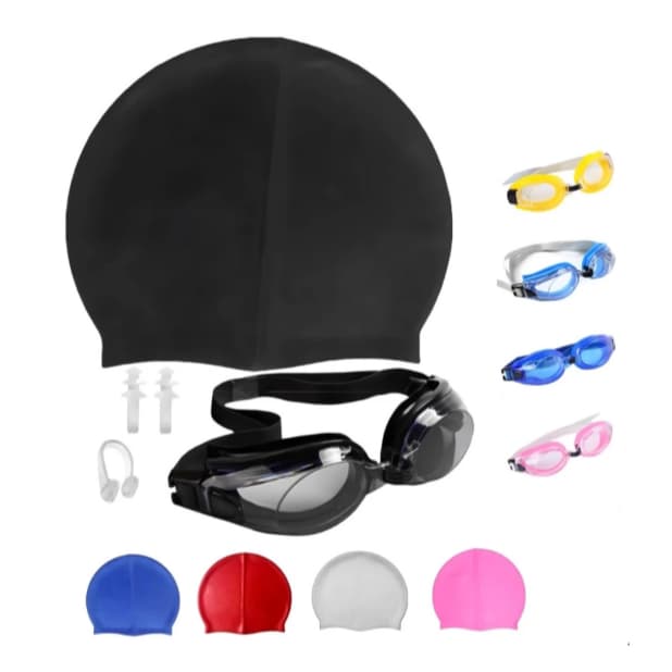 Kit Touca de Natação + Óculos Mergulho Hidrogisnática de Silicone de Piscina Adulto / Infantil
