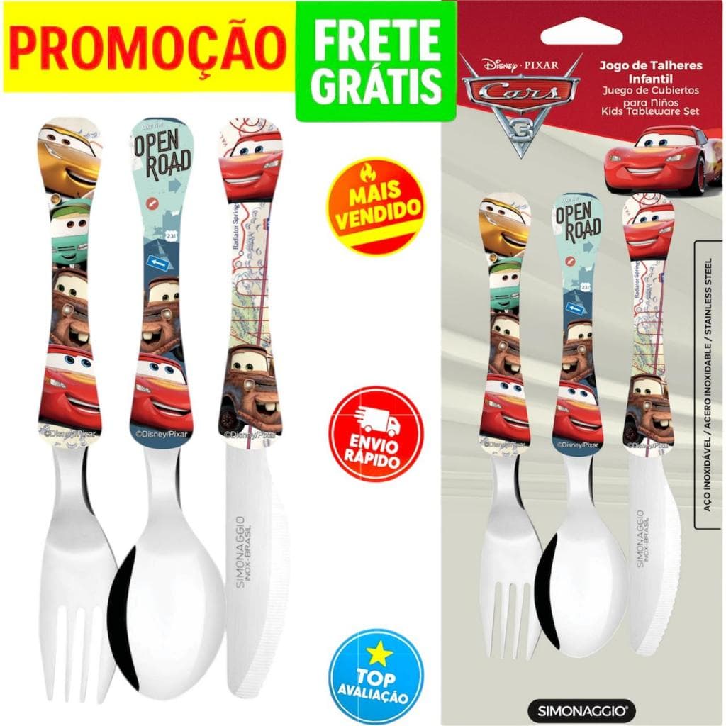 Talher Infantil Disney Carros Inox Simonaggio Princesa Frozen Minnie Toy Store Unicornio Chaves