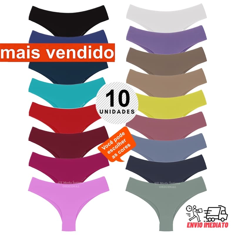 Kit 10 Calcinhas Tanga Conforto Sem Costura Não Marca