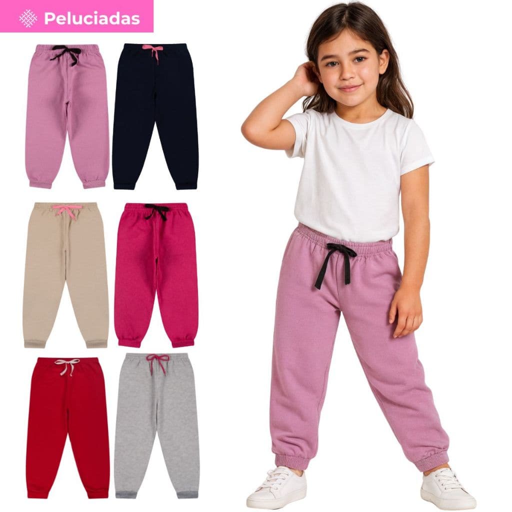 Kit 1, 3 ou 5 Calça Moletom Infantil Menina Peluciada Feminino Bebe Inverno Frio com Punho em Ribana