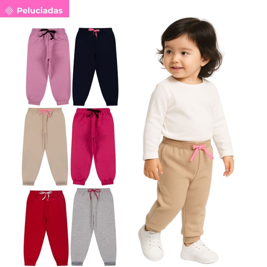 Kit 3 ou 5 Calça Moletom Bebe Menina Peluciada Feminino Infantil Inverno Frio com Punho em Ribana