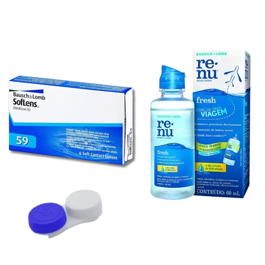 Lente de Contato Soflens 59 uso mensal + estojo + Renu 60ml