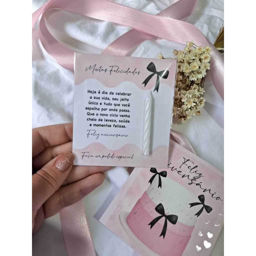 10un Postal/Card "VELINHA DE ANIVERSÁRIO ROSA" Coleção Presente