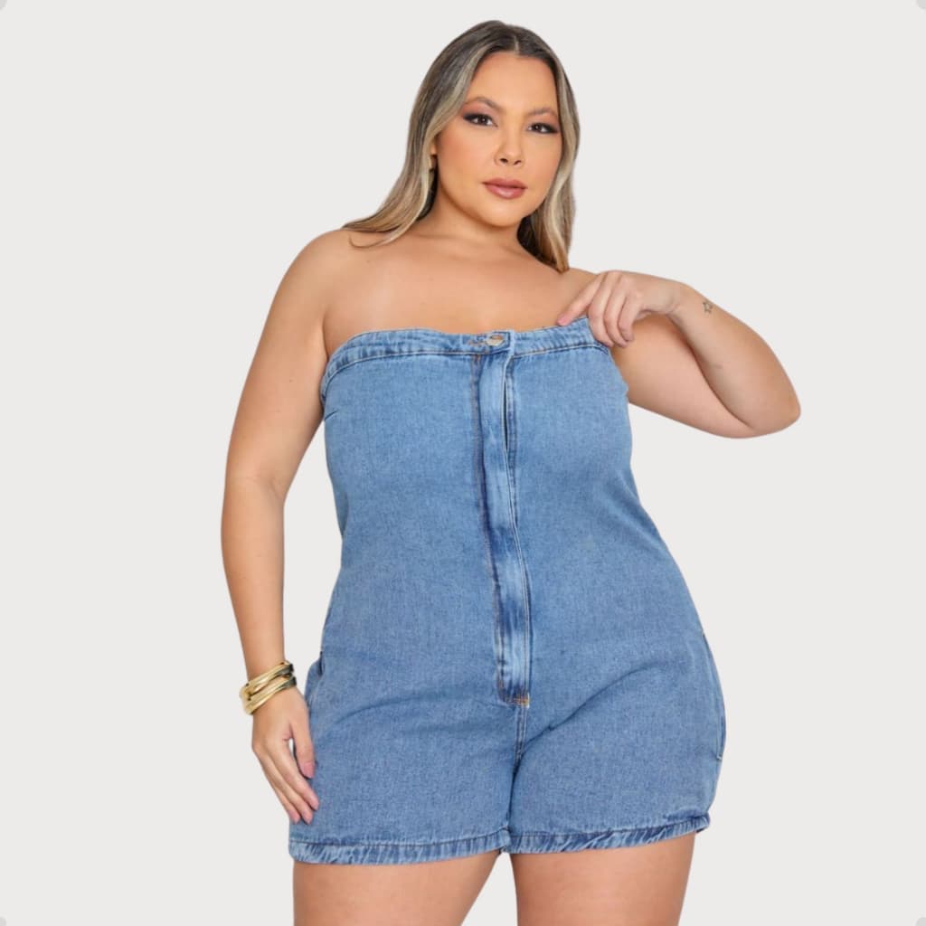 MACAQUINHO JEANS PLUS SIZE TOMARA QUE CAIA CASUAL FEMININA