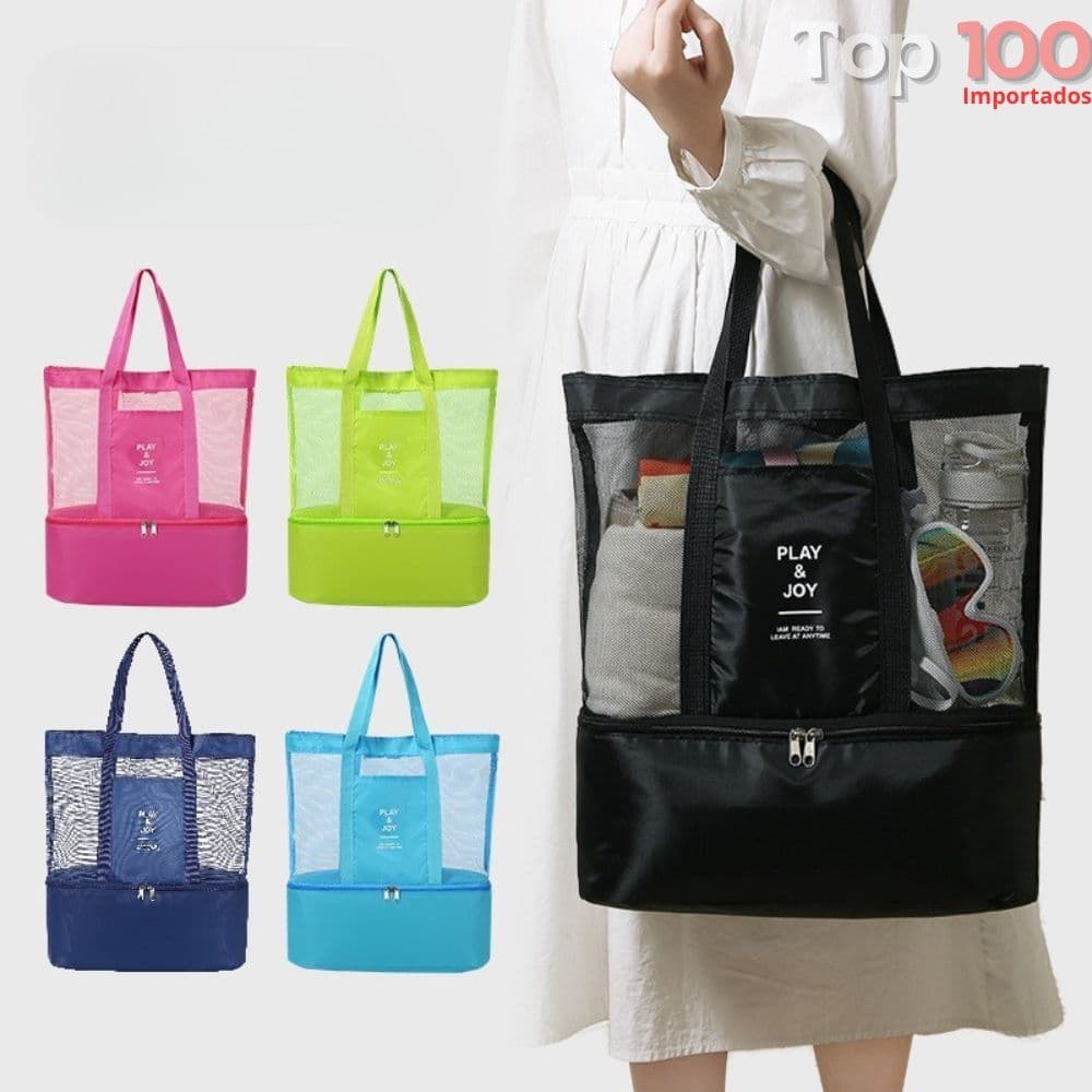 Bolsa Praia com Compartimento Cooler Térmico para Passeio Verão