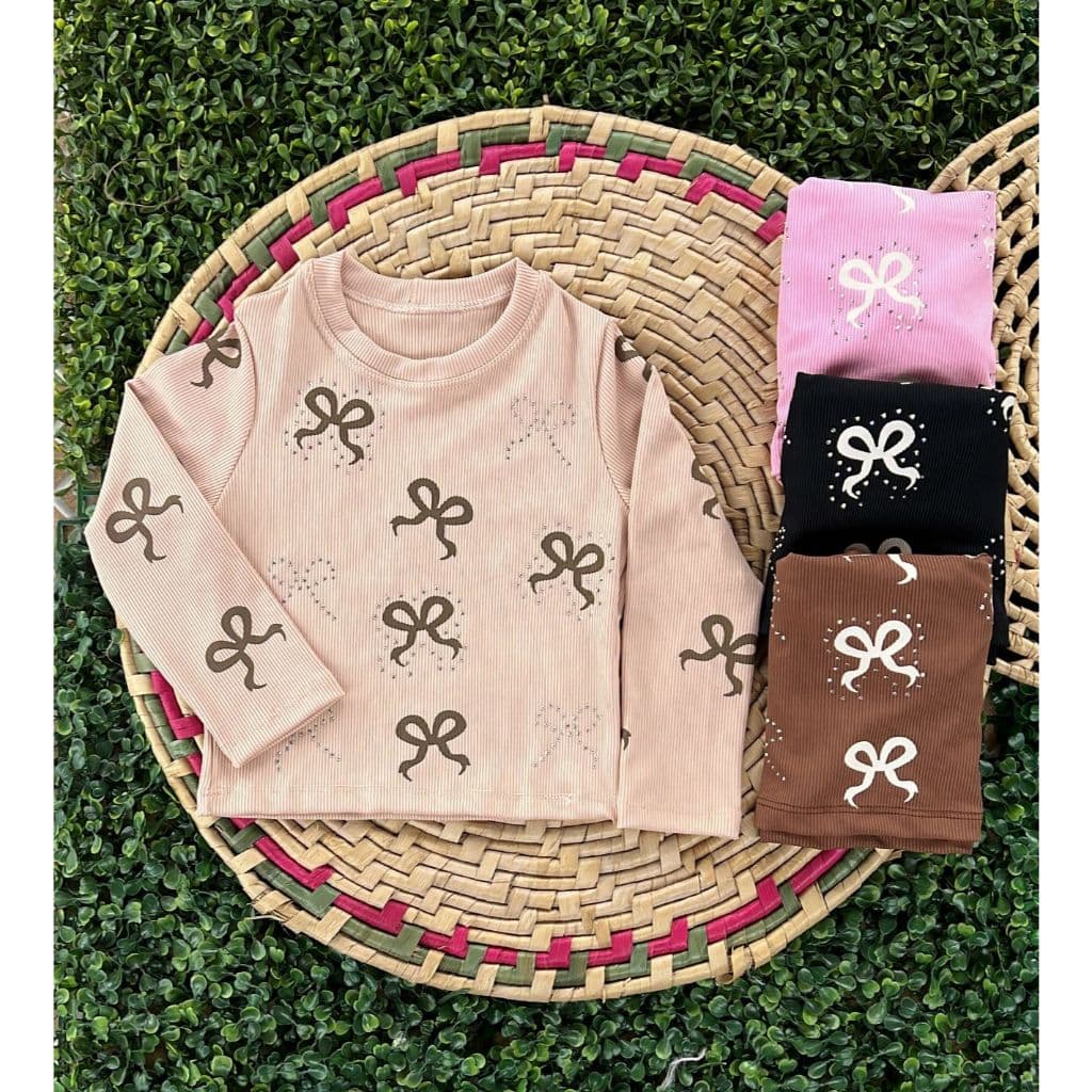 Blusa Manga Longa-Infantil Menina Laço Strass Canelado Ribana