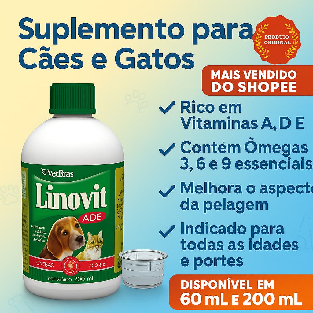 Vitamina para Cães e Gatos LINOVIT – Queda de Pelos | Ômega 3, 6 + Vitaminas A, D, E