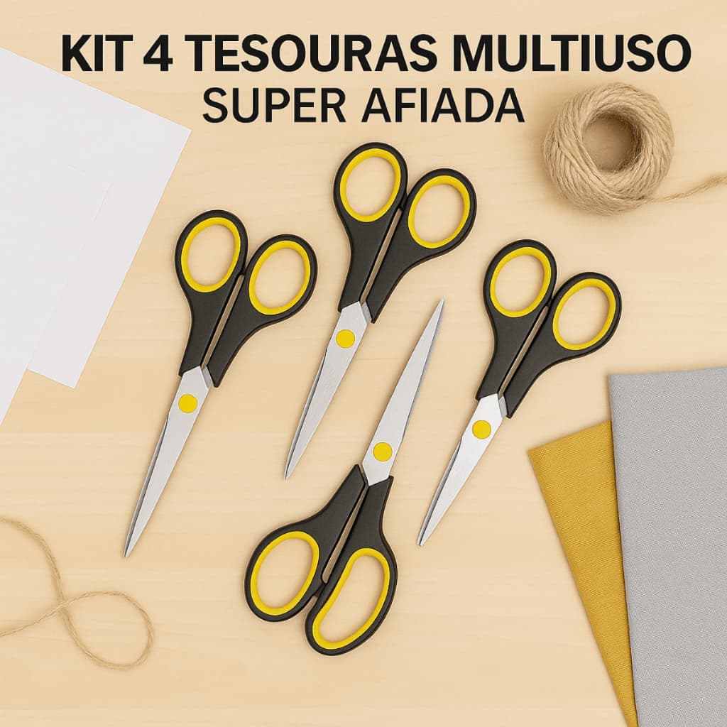 Kit 4 Tesouras Alta Performance Profissional multiuso aço inox resistente
