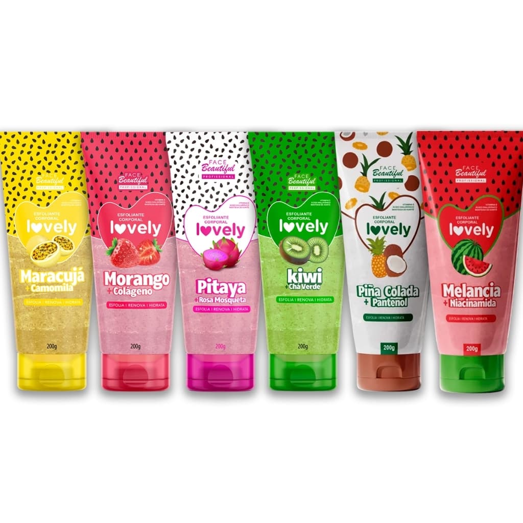 Kit Esfoliante Corporal Frutado Skincare Autocuidado e Hidratação Lovely Face Beautiful 200ml