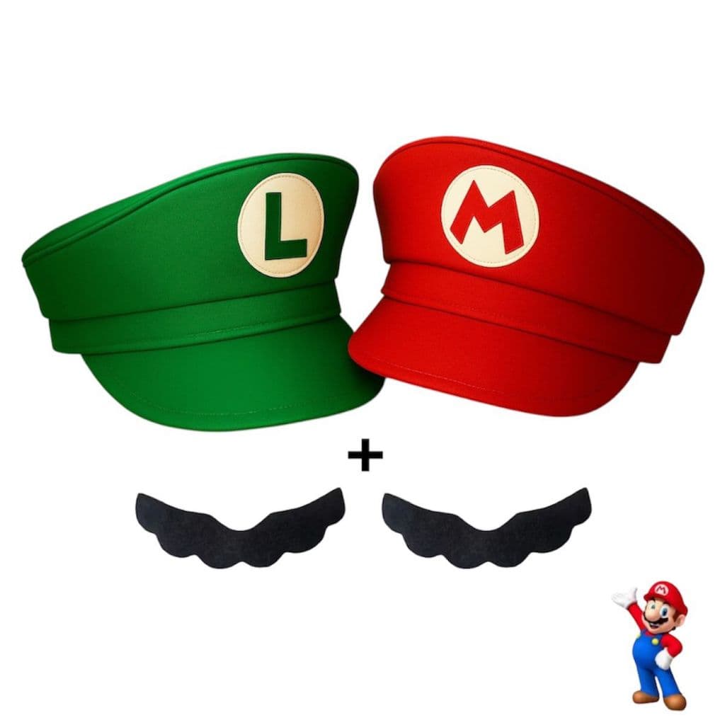 KIT Quepe Super Mario Bros + Luigi Luxo (Adulto e Infantil) / Boina / Chapéu / Fantasia