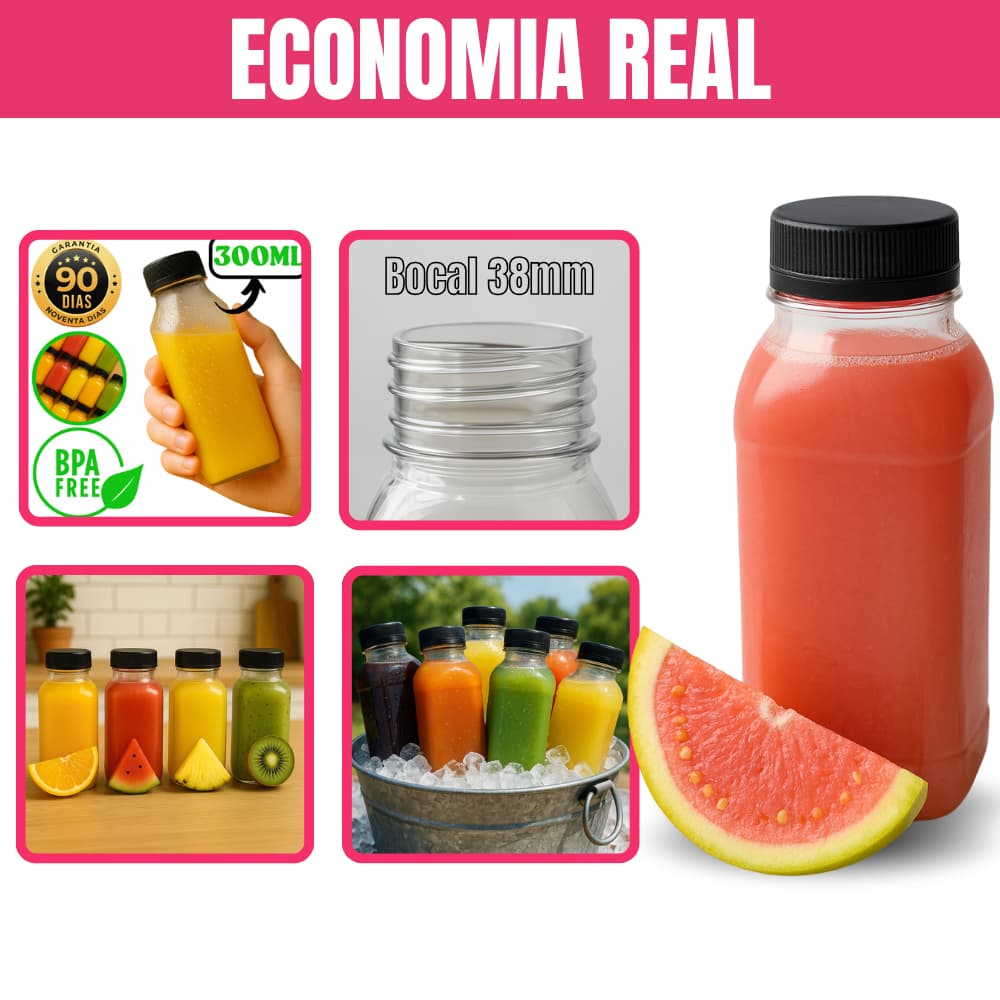 Garrafinhas PET pra Suco 200ml / 300ml /500ml Garrafinha com Tampa Caldo de Cana Envio Imediato