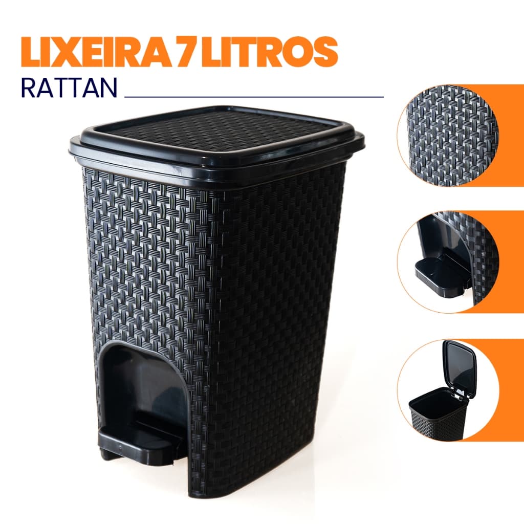 Lixeira Rattan Com Pedal 7 Litros Cesto de Lixo Com Tampa Para Cozinha Banheiro Escritório Reforçada