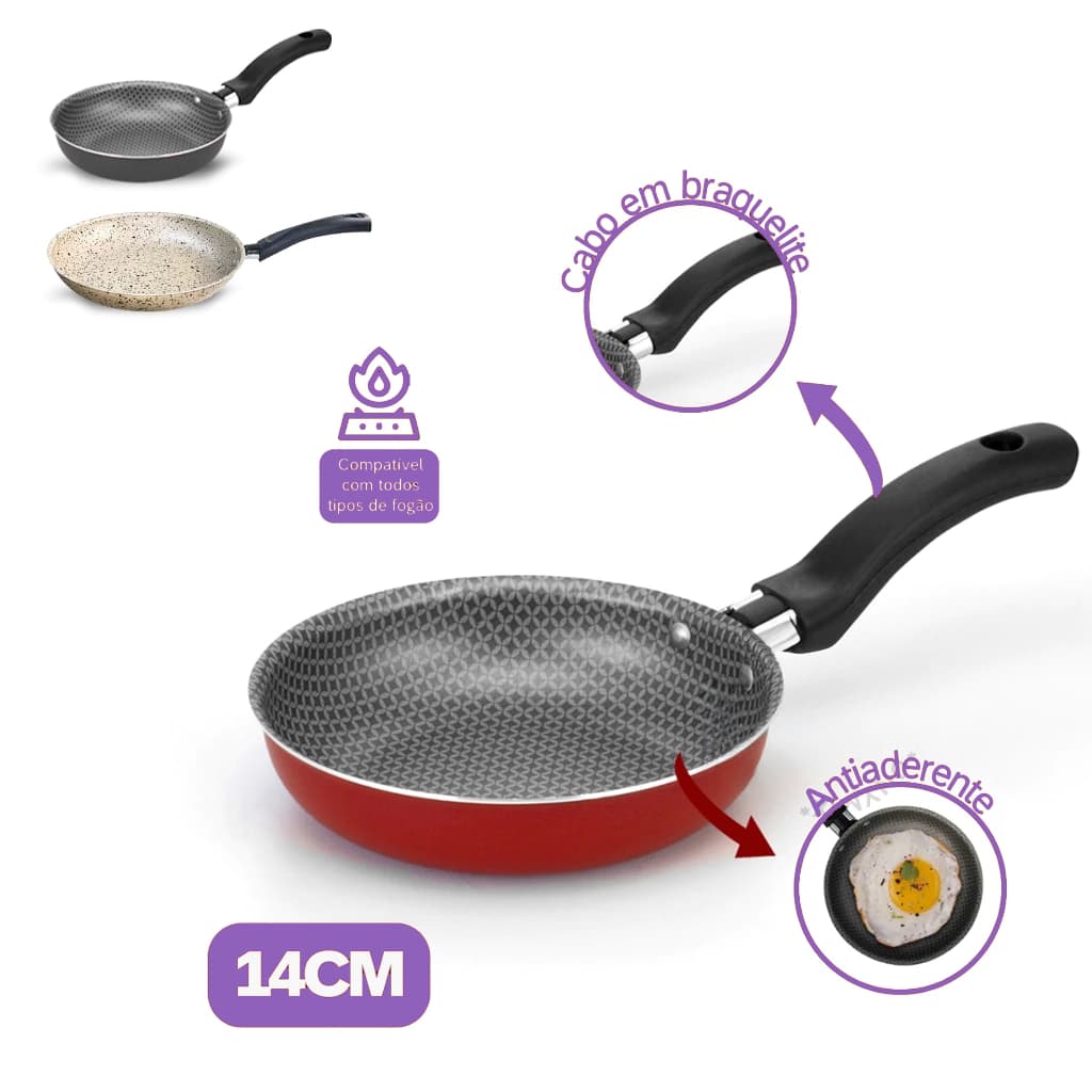 Frigideira Fritar Ovo Antiaderente Sem Óleo Premium 14Cm