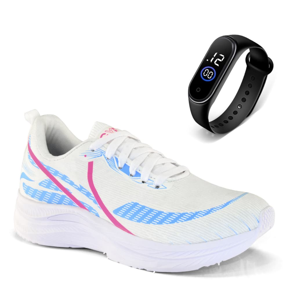 Tênis Feminino Barato Leve + Kit Relógio Academia Casual Confortável Promoção Caminhada Corrida