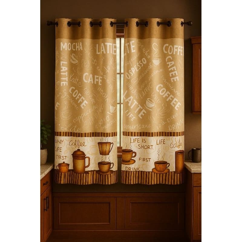 Cortina de Cozinha Estampada Coffe 2.00 x 1,40m Para Janela Em Tecido Oxford Top