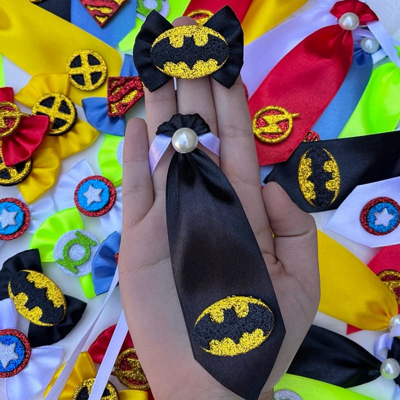 Kit gravata pet macho super herói banho e tosa pet shop conjunto gravata reta e laços pet topete