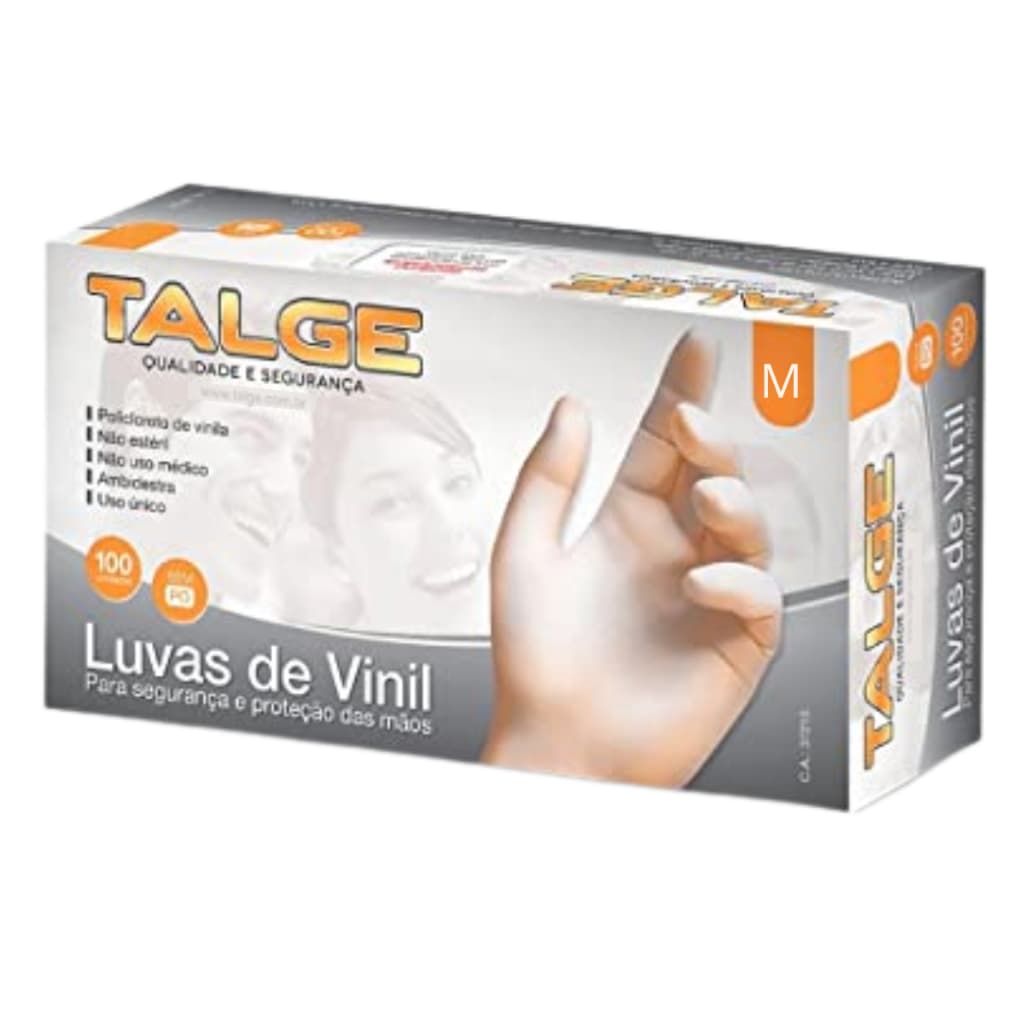 Luvas descartáveis Talge Vinil sem pó cor transparente tamanhos P-M-G-GG de vinilo x 100 unidades
