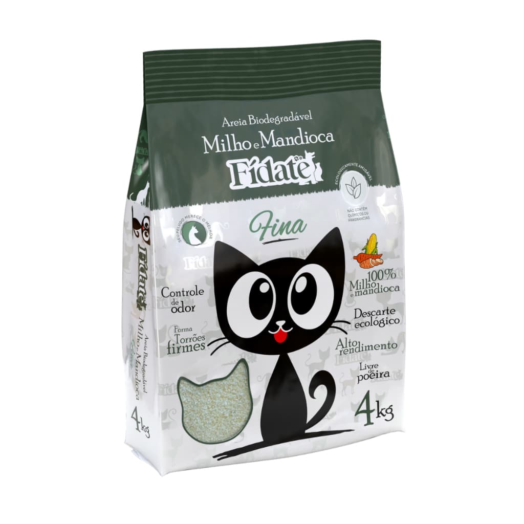 Areia Higiênica Biodegradável Milho e Mandioca Grãos Finos 4kg para Gatos  - Fídate