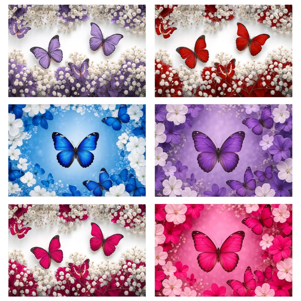 Fundo Fotográfico Borboletas Coloridas 3D Em Tecido Para Fotos Impresso Diversos Cenários Horizontal