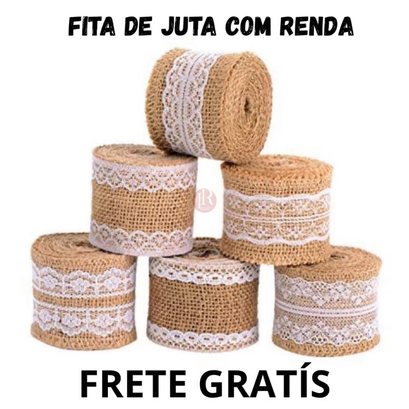 Fita de Juta decorativa com renda para laços c/ 10/6/2 Metros Decoração,  Artesanato, Casamento