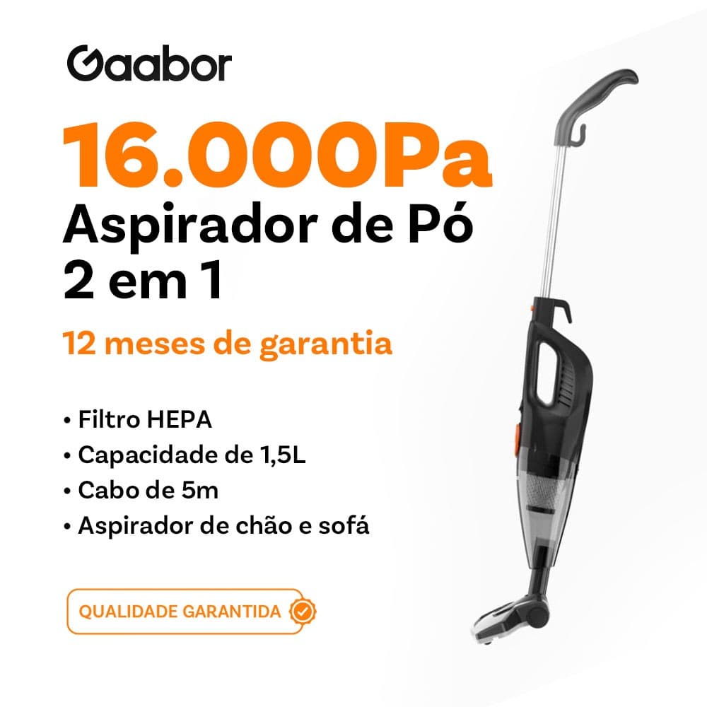 Gaabor Aspirador de Pó Portátil 2 em 1 com Fio Haste de Pressão 16000Pa Sucção Forte GVCW-M15A -1