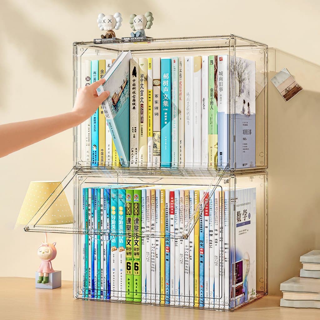 Caixa organizadora de livros acrílico com tampa grande transparente para storage box organizer
