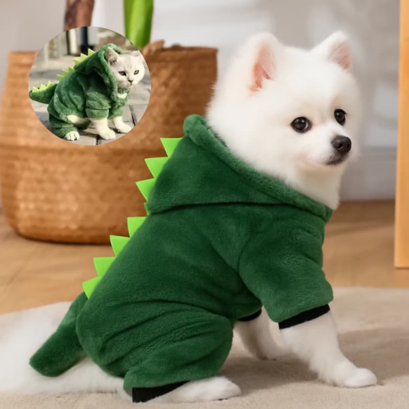 Roupa pet pequena para Cachorro Gato Roupa Pet Dinossauro com Rabinho Capuz Quente