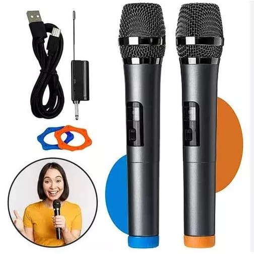 Kit 2 Microfones Sem Fio Profissional UHF com LED e Receptor de Alta Qualidade-077