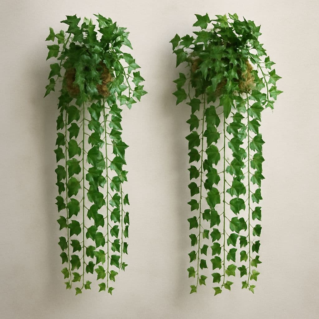 Kit 2 Vaso Trançado + 4 Plantas Pendente Verde Artificial Arranjo De Parede
