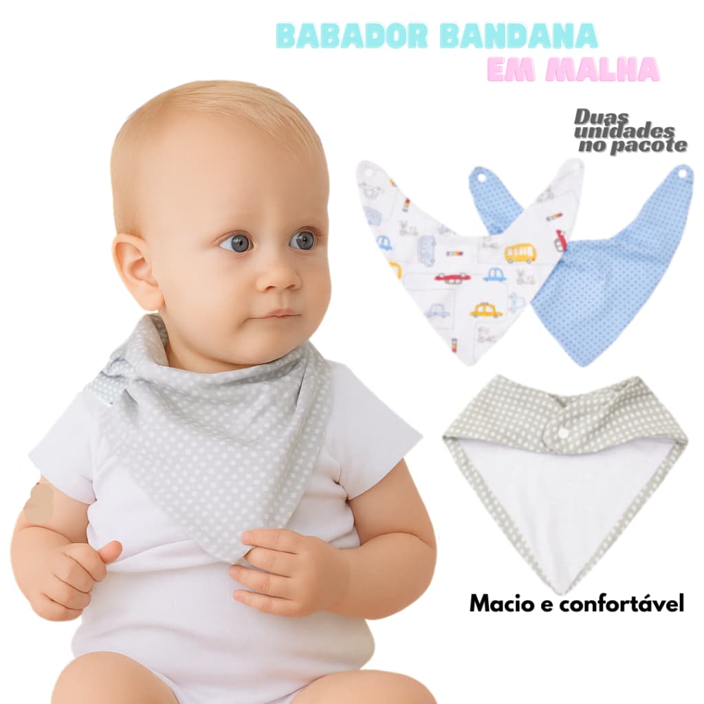 Kit Babador Bebe Bandana Malha 100% Algodão Papi Estampado com 2 unidades Menina Menino Unisex