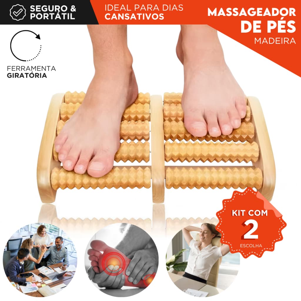 Massageador de Pés Madeira Natural | Terapia Relaxante Alívio para Dores, Estresse e Circulação - MZ
