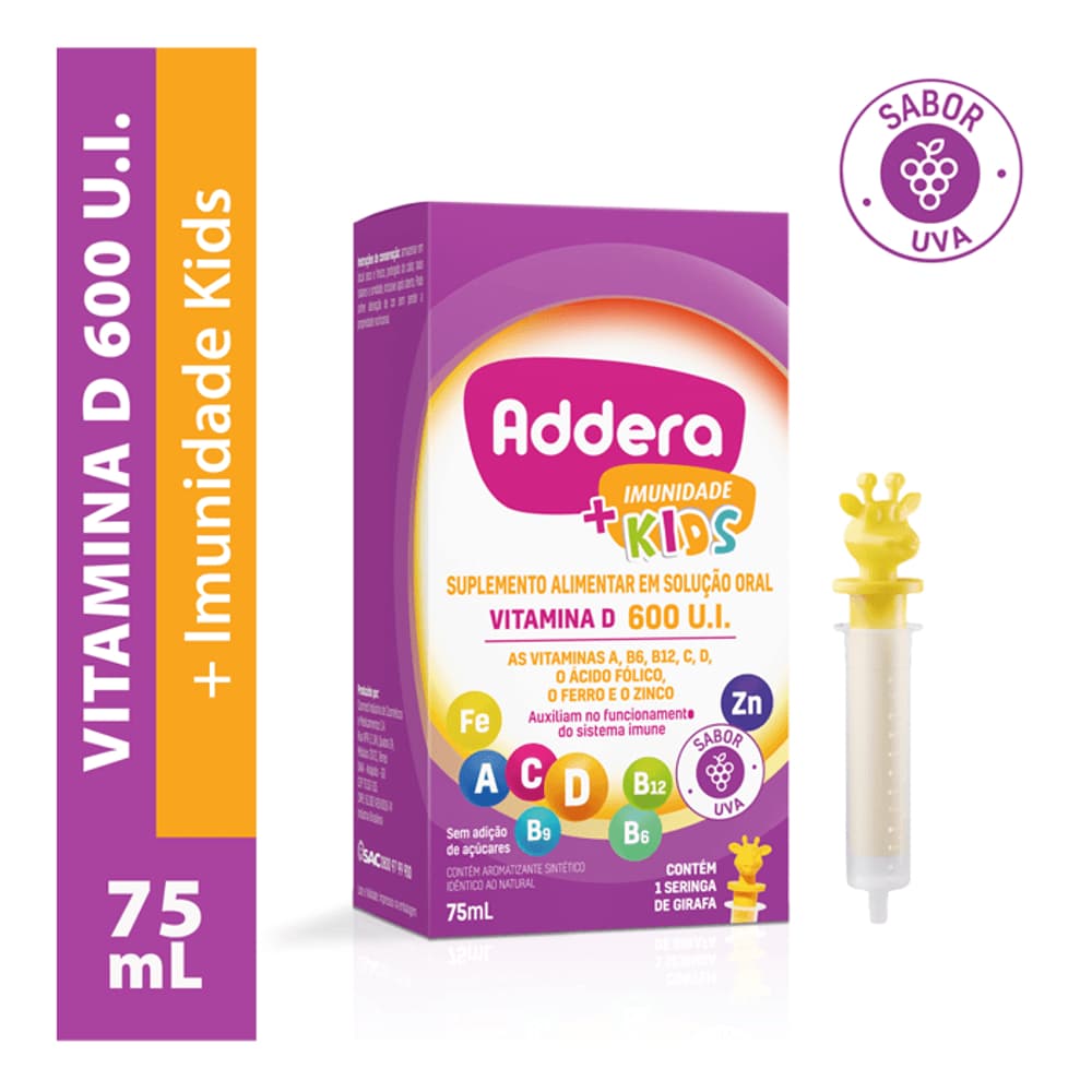 ADDERA+ IMUNIDADE KIDS 75ML - VITAMINA INFANTIL AUXILIAM NO FUNCIONAMENTO DO SISTEMA IMUNE