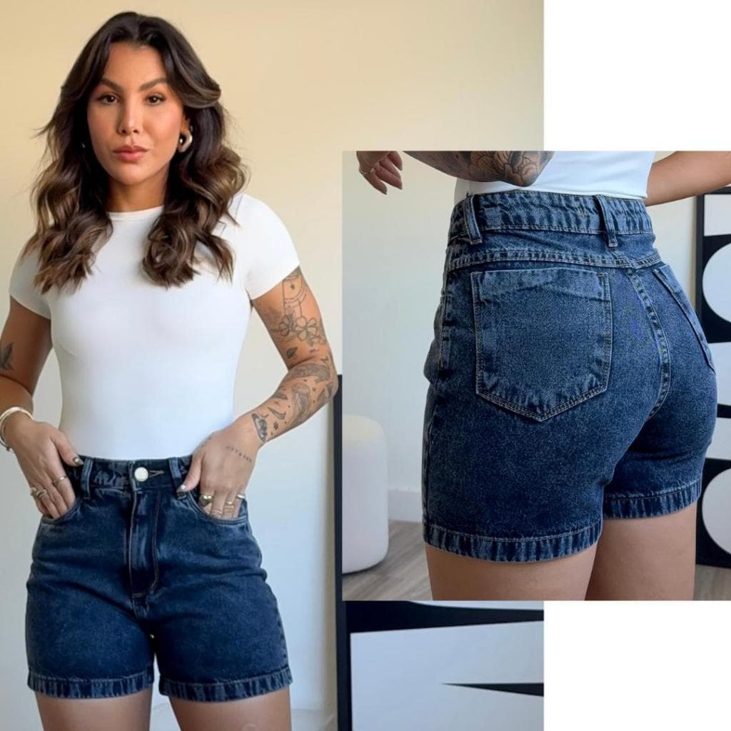 Short Jeans Feminino Mom Short Jeans Cintura Alta Sem Lycra Bermuda Jeans feminina conjunto feminino