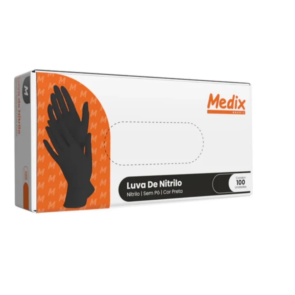 LUVA NITRILICA COR PRETA S/PÓ MEDIX - C/100 UNIDADES
