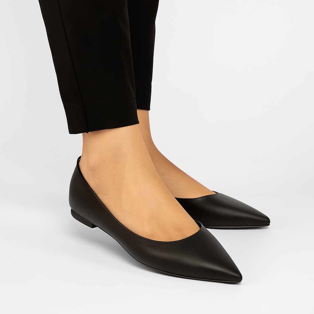 Sapatilha Feminina Bico Fino Casual Basica Preta Confortável Dia a Dia Formal Jaqueline Costa