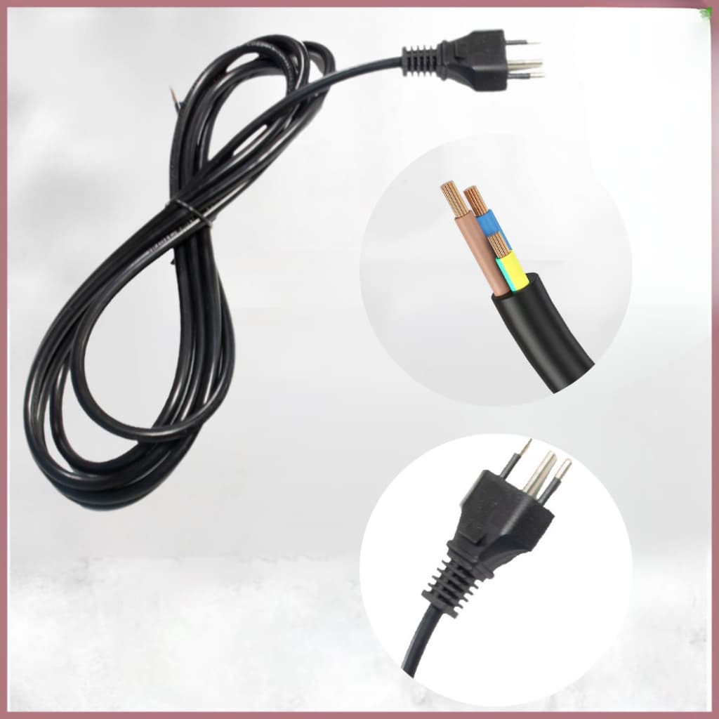 Cabo Elétrico 3G 0.75mm² Com Conector 3 Pinos  OPÇÕES DE COMPRIMENTO 0.9m 1.9m 2.9m ALTO