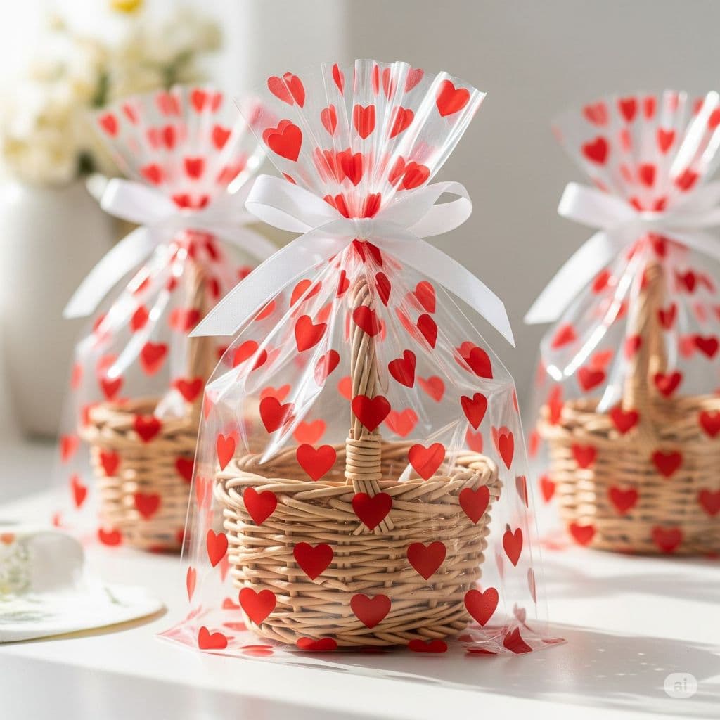 50 sacos cesta de celofane 45x60, 35x55 e 60x90 ponta decorada, várias estampas.