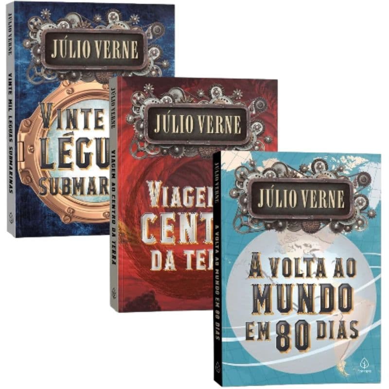 Kit Júlio Verne - Vinte mil Léguas Submarinas - Viagem ao cento da terra - A volta ao mundo em 80 dias - 3 Livros